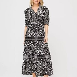 Max Studio Black White Floral Midi Dress Medium